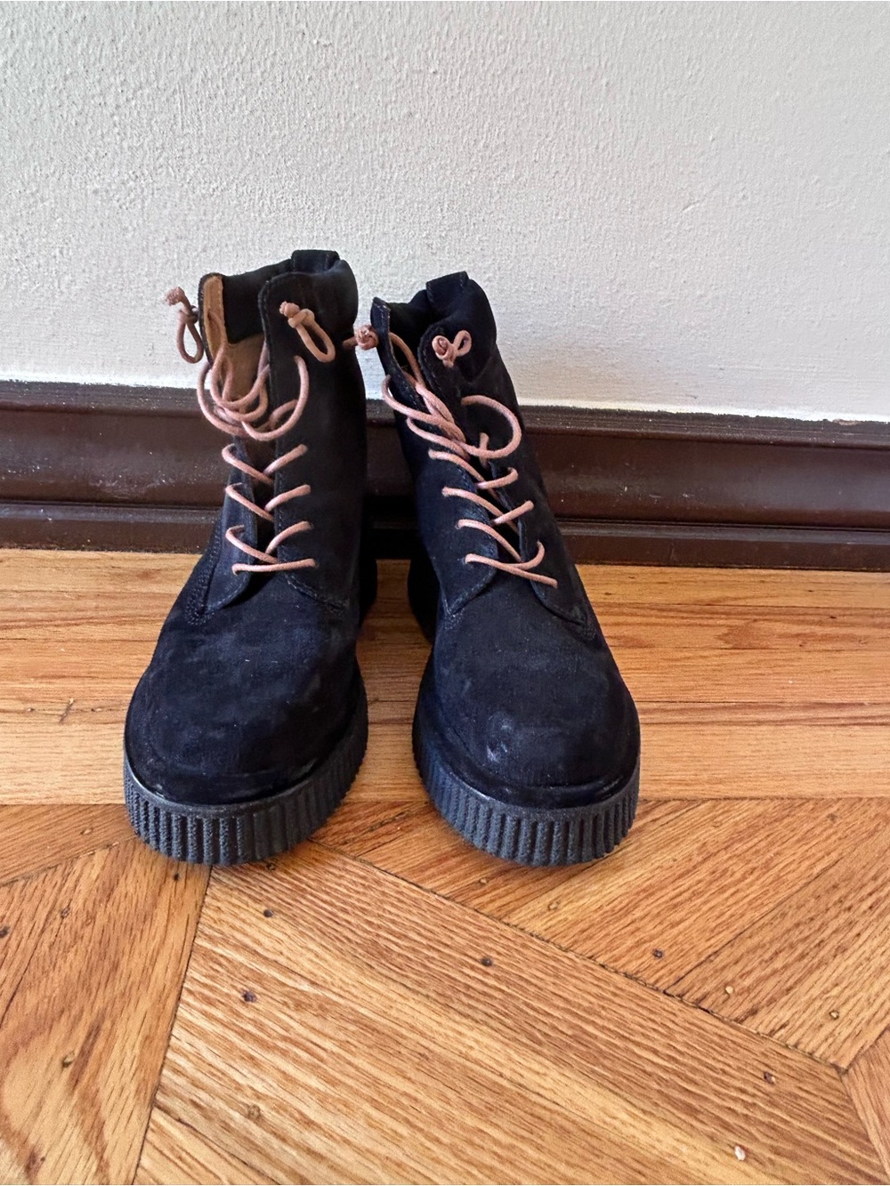 rag & bone Black Suede Combat Boots with Tan Laces
